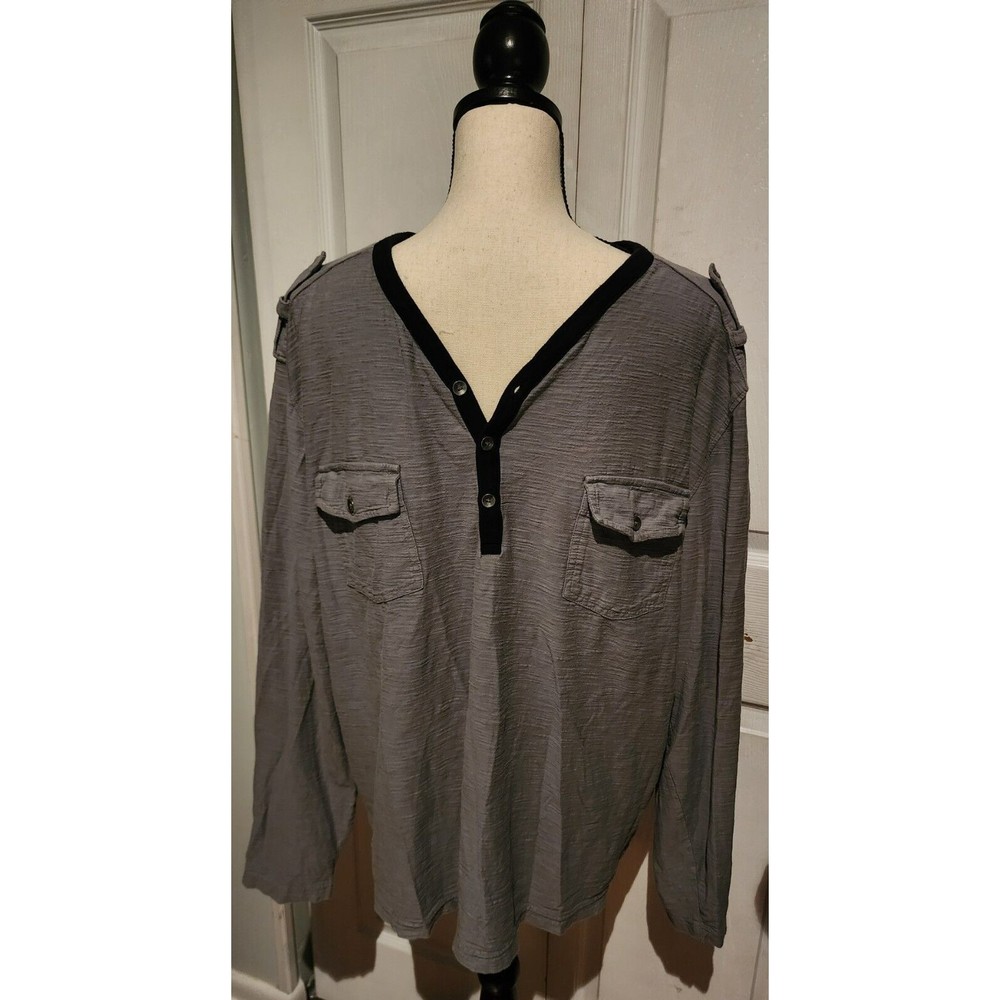 Unique KENNETH COLE REACTION Men's Long Slve Henley Shirt Sz XXL Grey w/Blk Trim